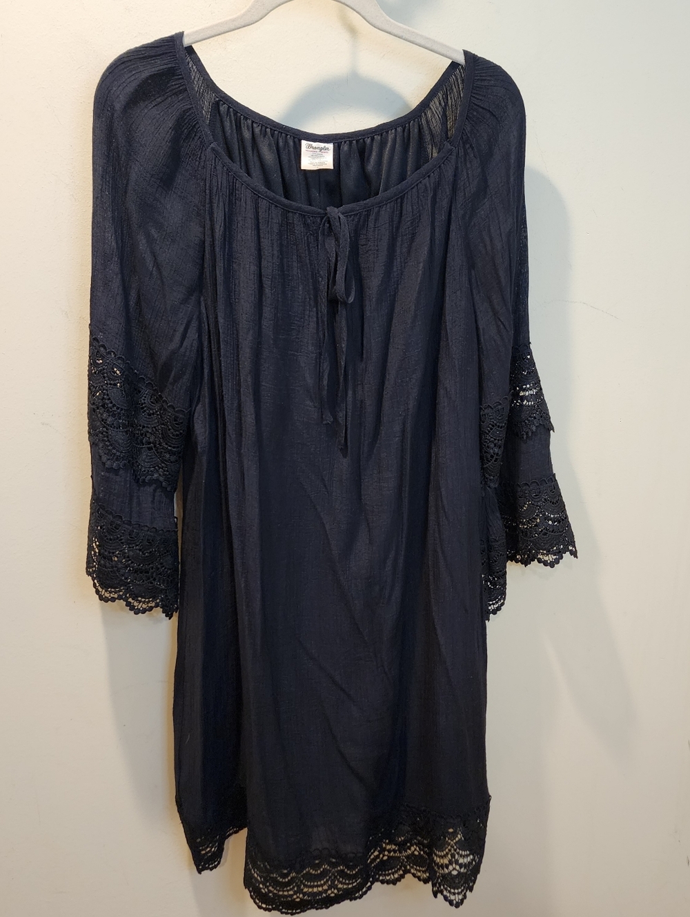 WRANGLER Black  Lace-Trim Short  Tunic Dress Size L